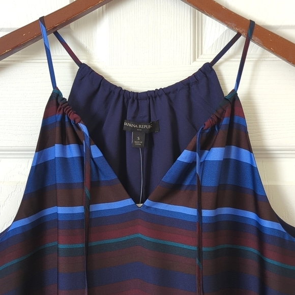 Banana Republic Striped Sleeveless Halter Flounce Hem A-Line Midi Dress Maroon S - Picture 3 of 15